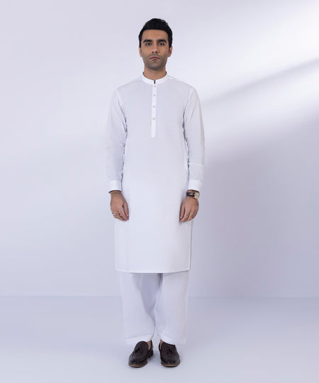Men's Stitched Bright White Fine Cotton Latha Suit