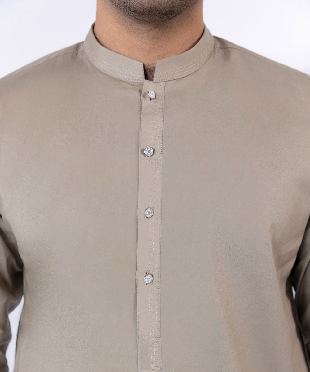 Men's Stitched Beige Fine Cotton Latha Suit