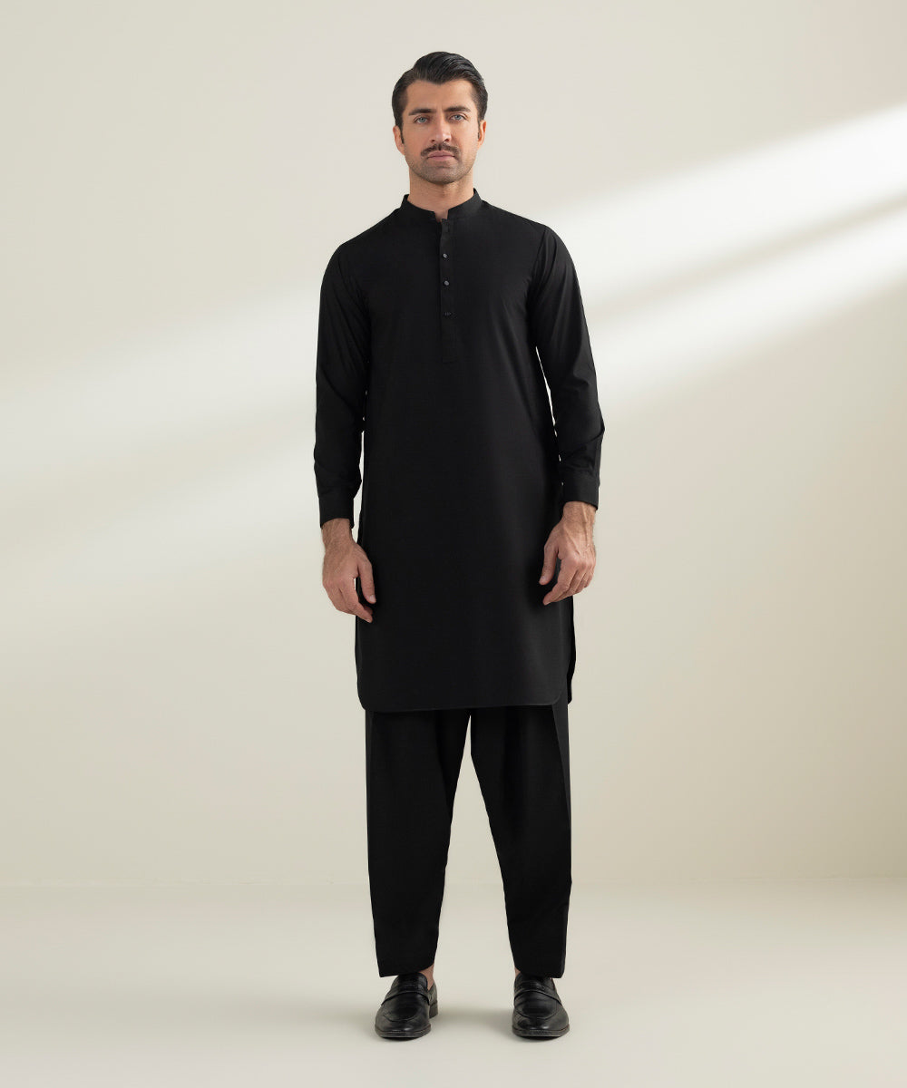 Men's Stitched Wash & Wear Black Kurta Shalwar
