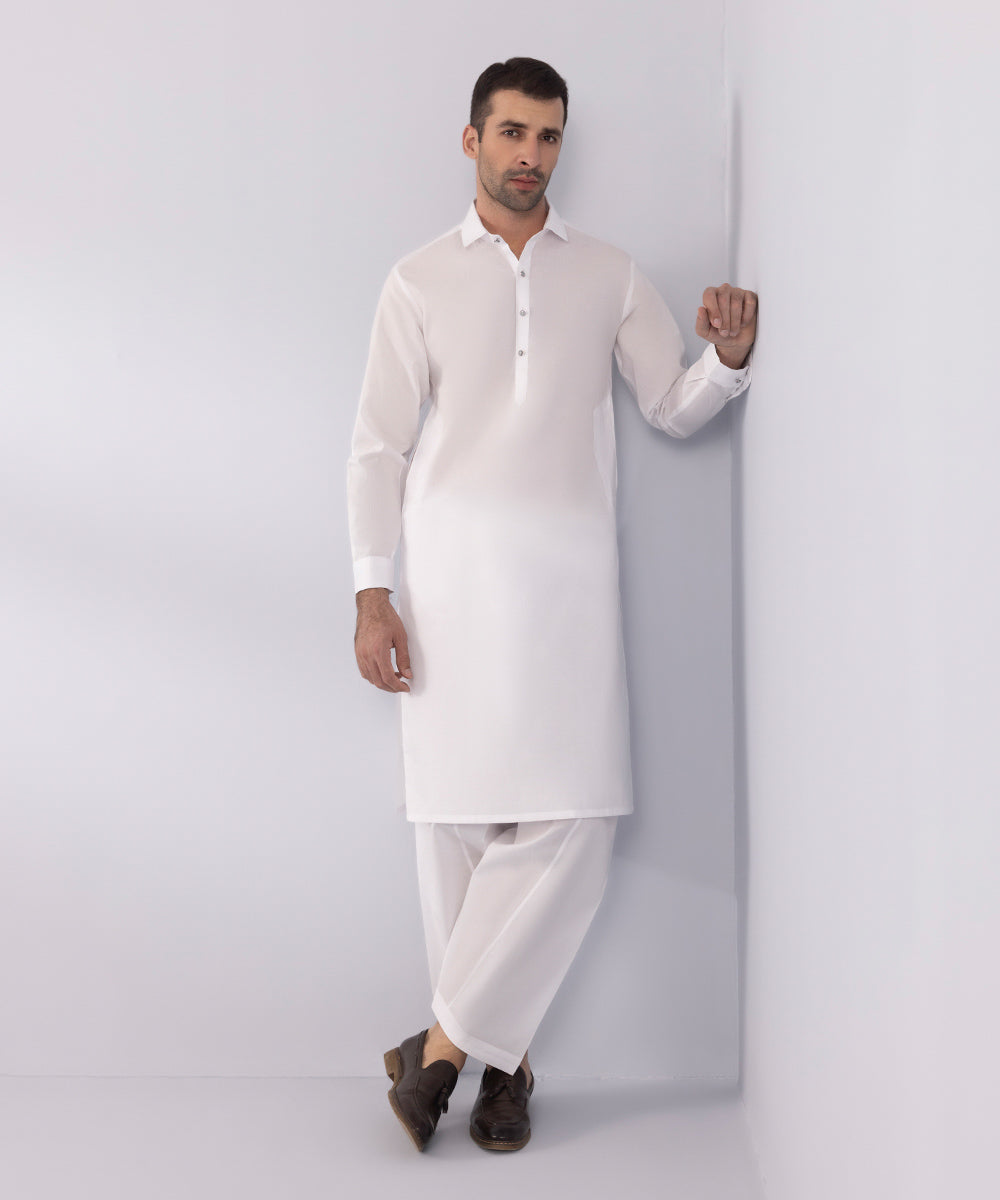 Men's Stitched Summer Cotton White Straight Hem Kurta Shalwar