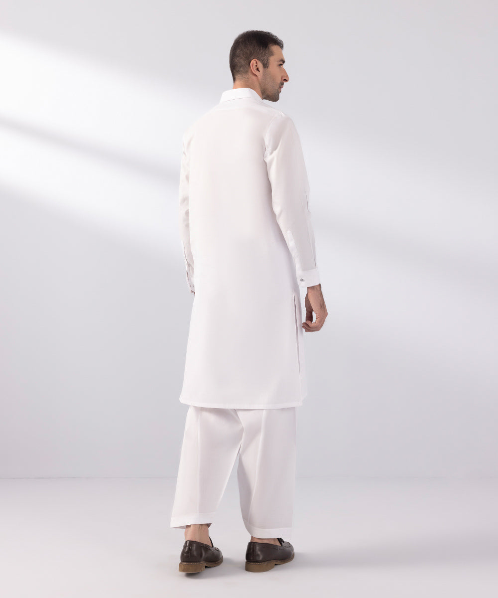 Men's Stitched Summer Cotton White Straight Hem Kurta Shalwar