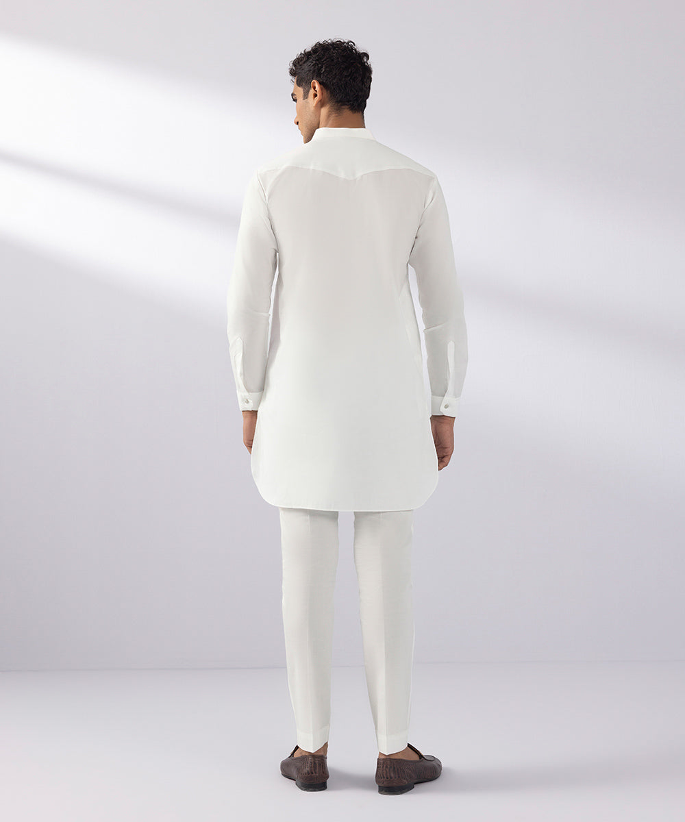 Men's Stitched Summer Cotton White Round Hem Kurta Trousers