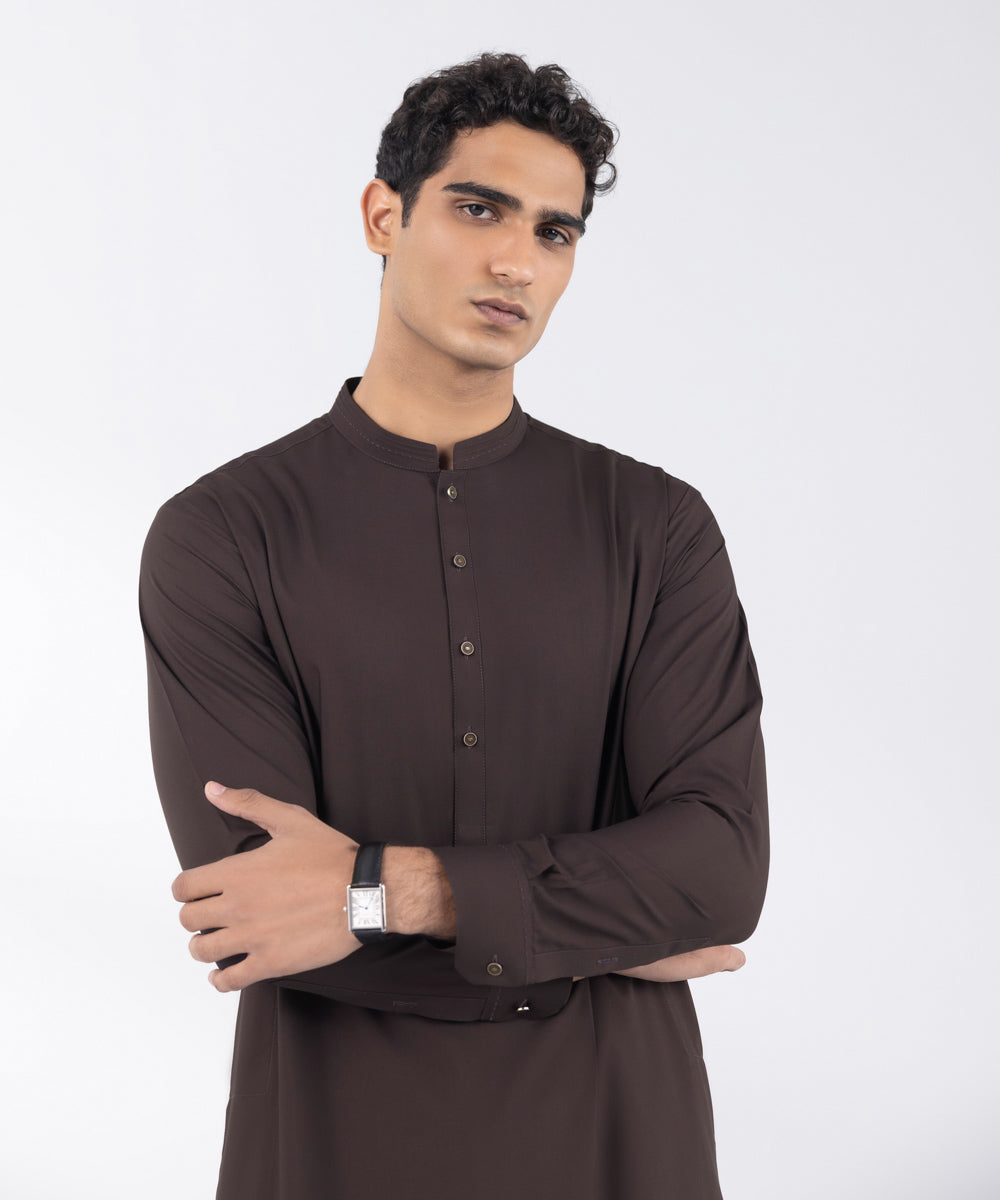 Men's Stitched Premium Wash and Wear Brown Suit