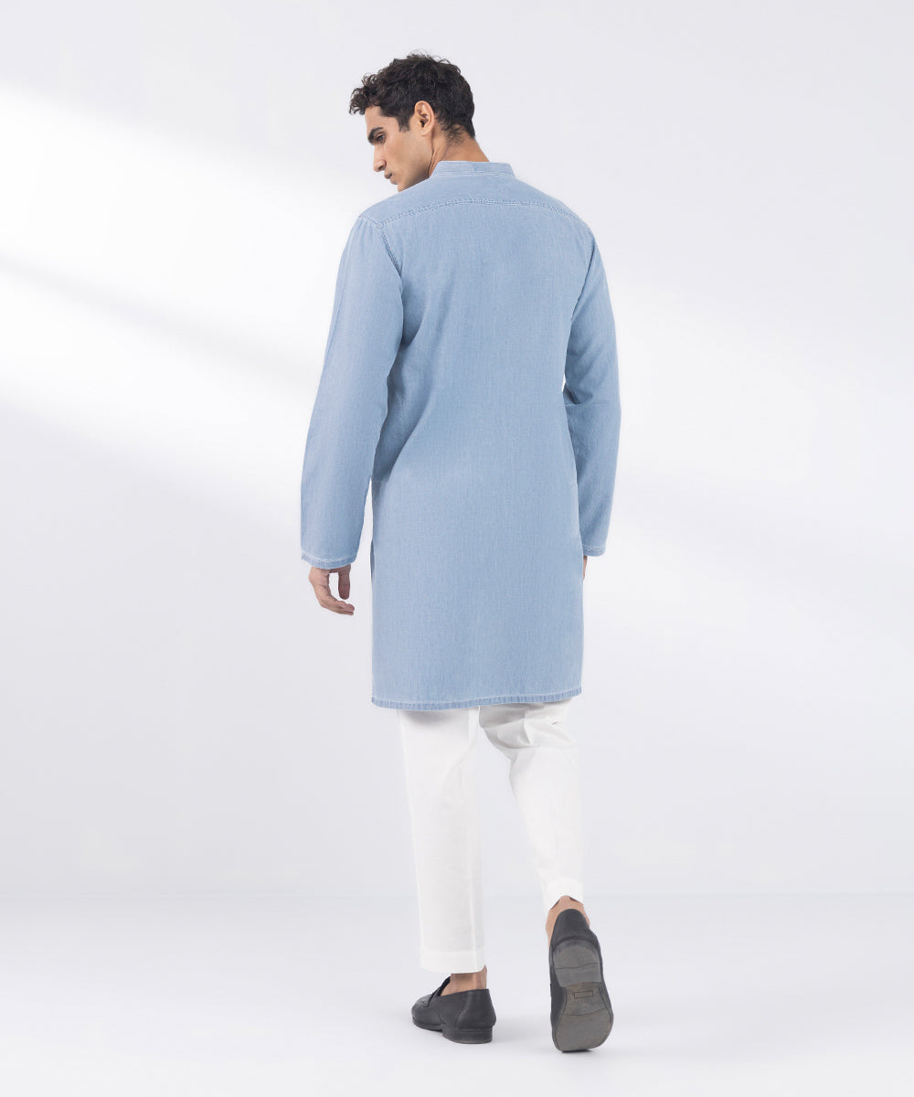 Men's Stitched Denim Blue Kurta