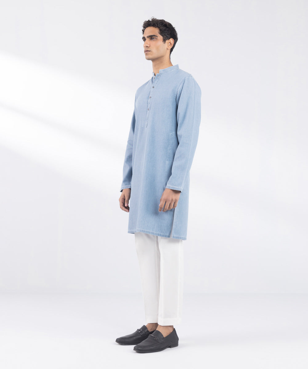 Men's Stitched Denim Blue Kurta