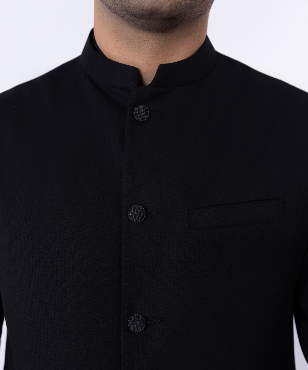Men's Stitched Black Tropical Fabric Waistcoat