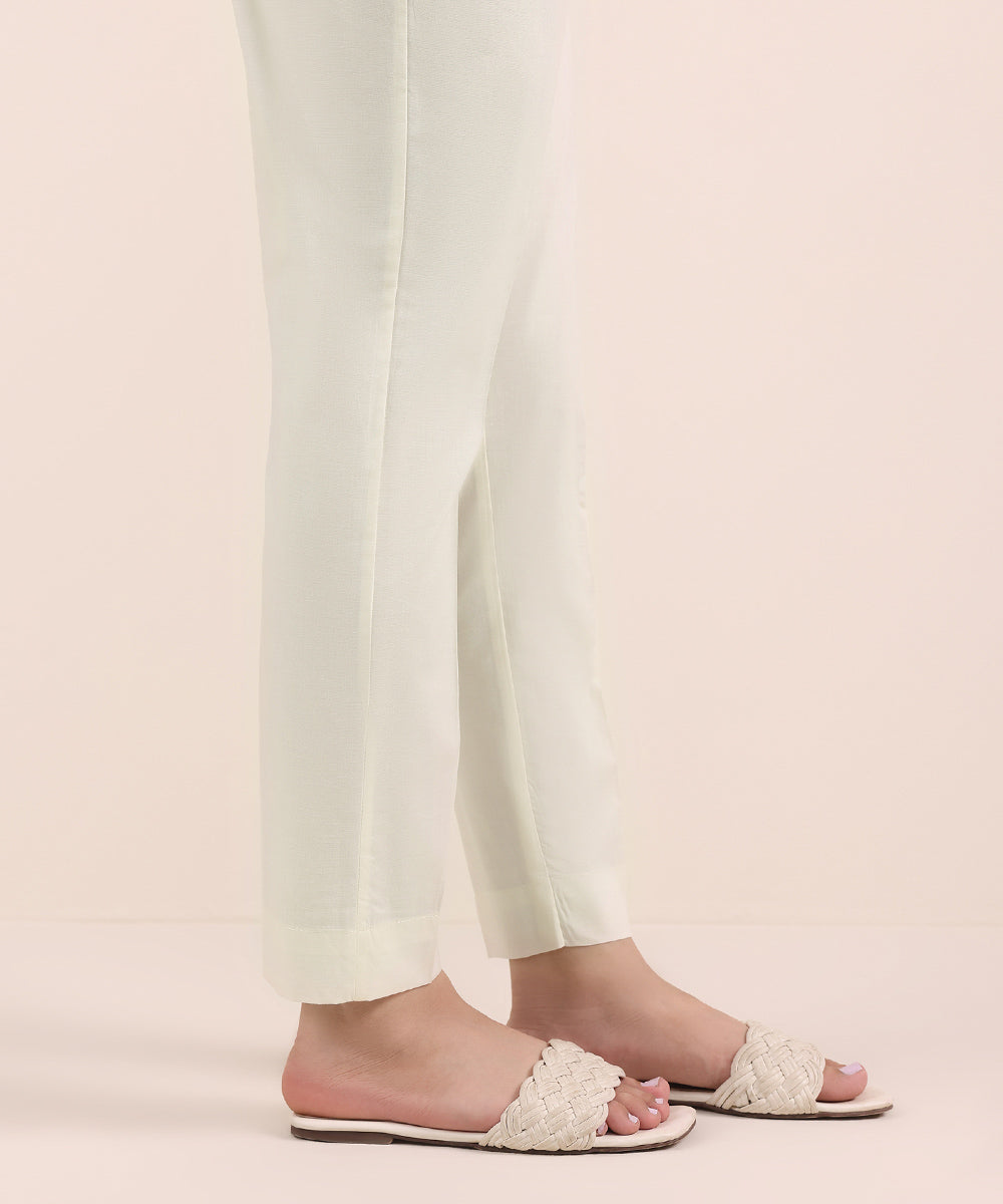 Women's Pret Cambric Off White Dyed Cigarette Pants