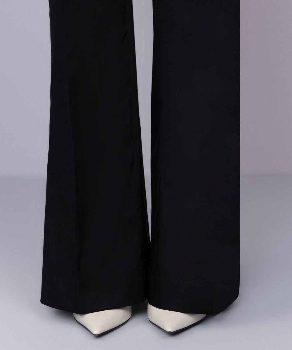 Women's Pret Cambric Solid Black Boot Cut Pants