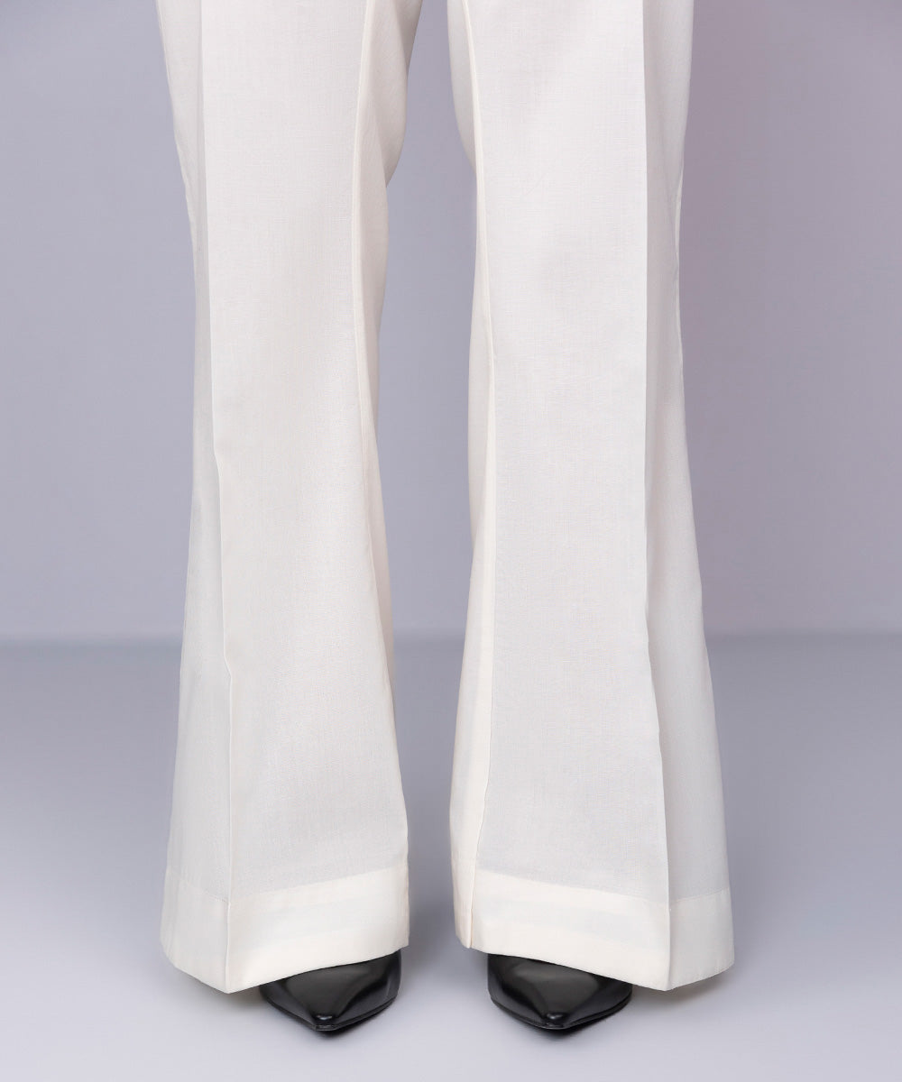 Women's Pret Cambric Solid Off White Boot Cut Pants