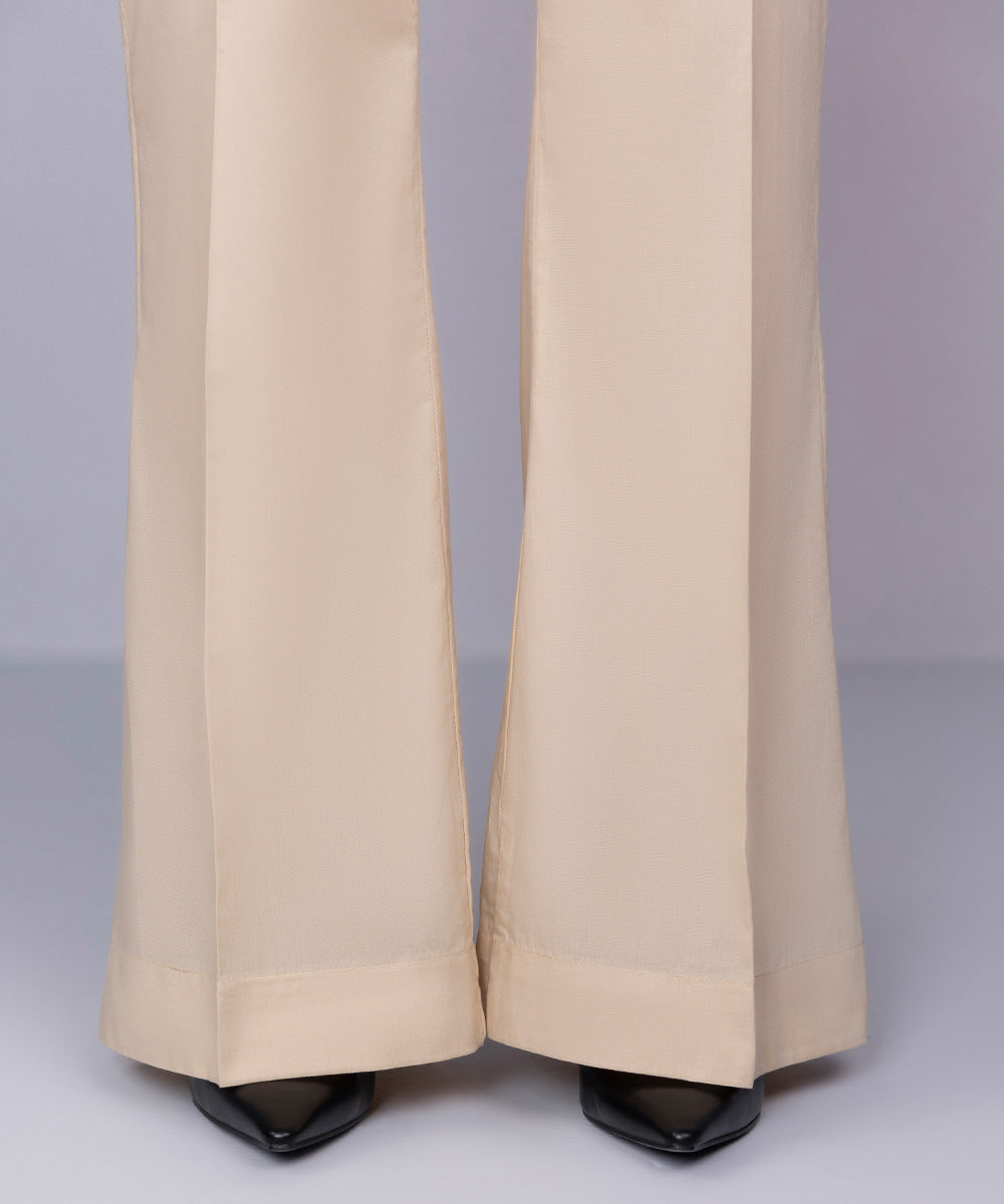 Women's Pret Cambric Solid Beige Boot Cut Pants