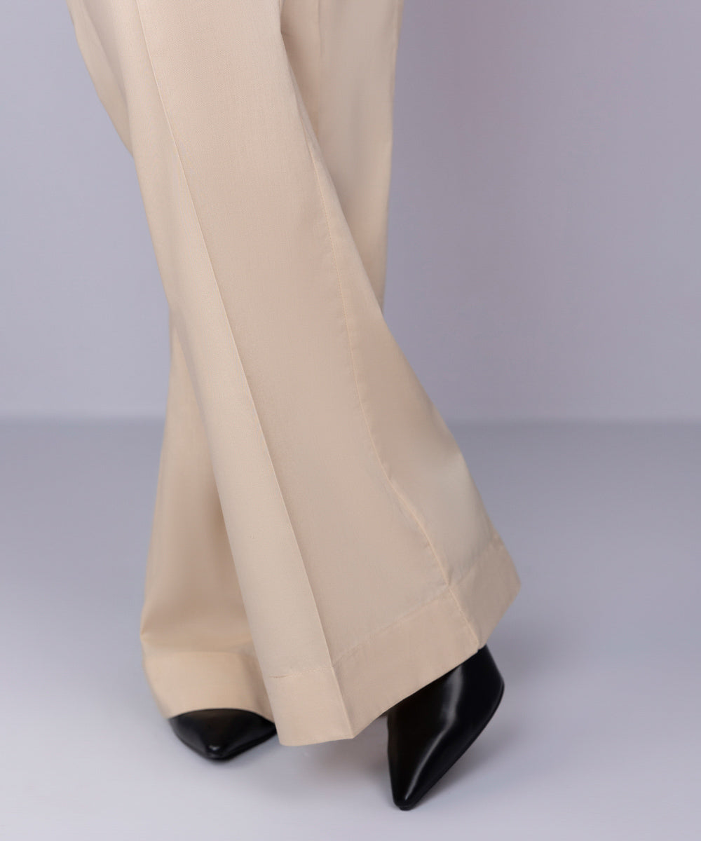Women's Pret Cambric Solid Beige Boot Cut Pants