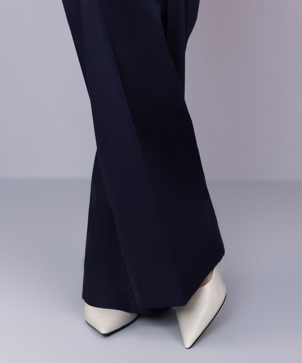 Women's Pret Cambric Solid Blue Boot Cut Pants