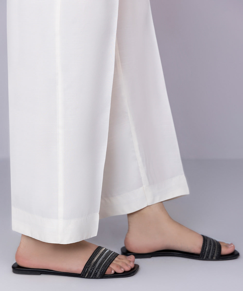 Women's Pret Viscose Raw Silk Off White Straight Pants