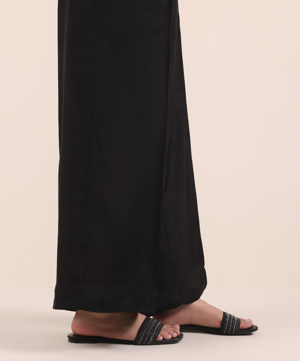 Women's Pret Viscose Raw Silk Black Dyed Culottes
