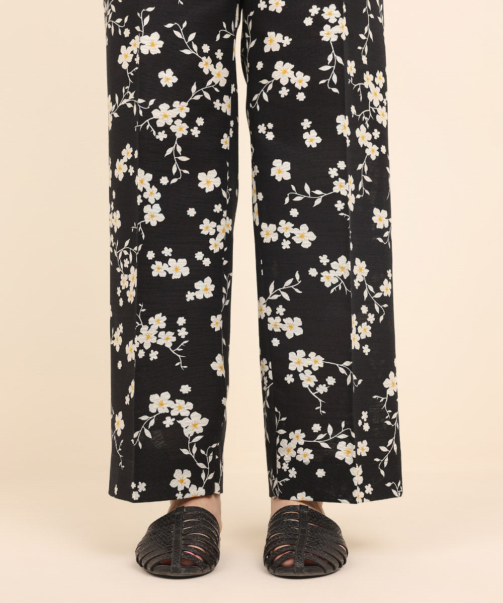 Women's Pret Khaddar Black Printed Straight Pants