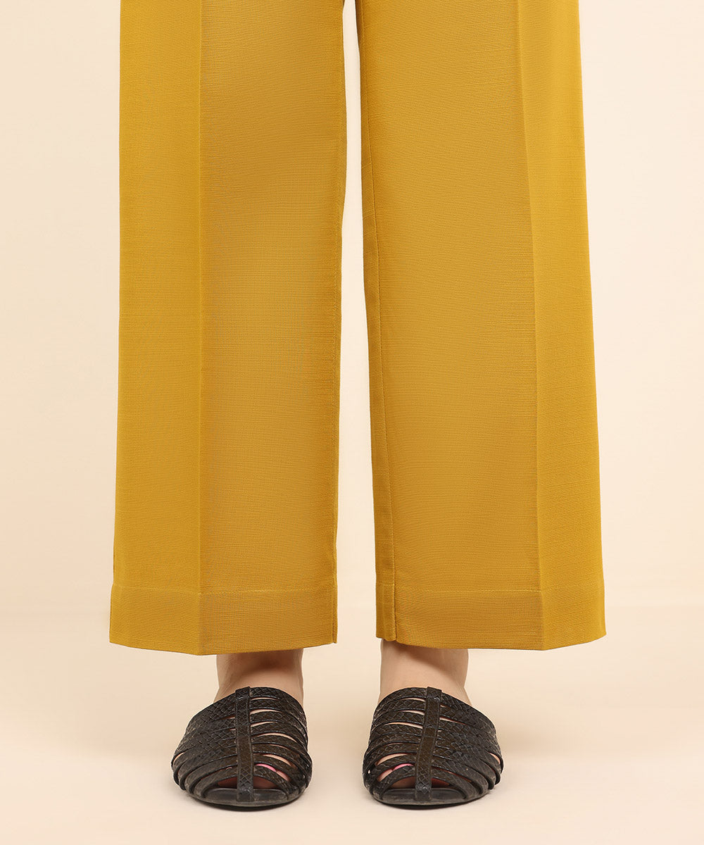 Women's Pret Khaddar Yellow Solid Straight Pants