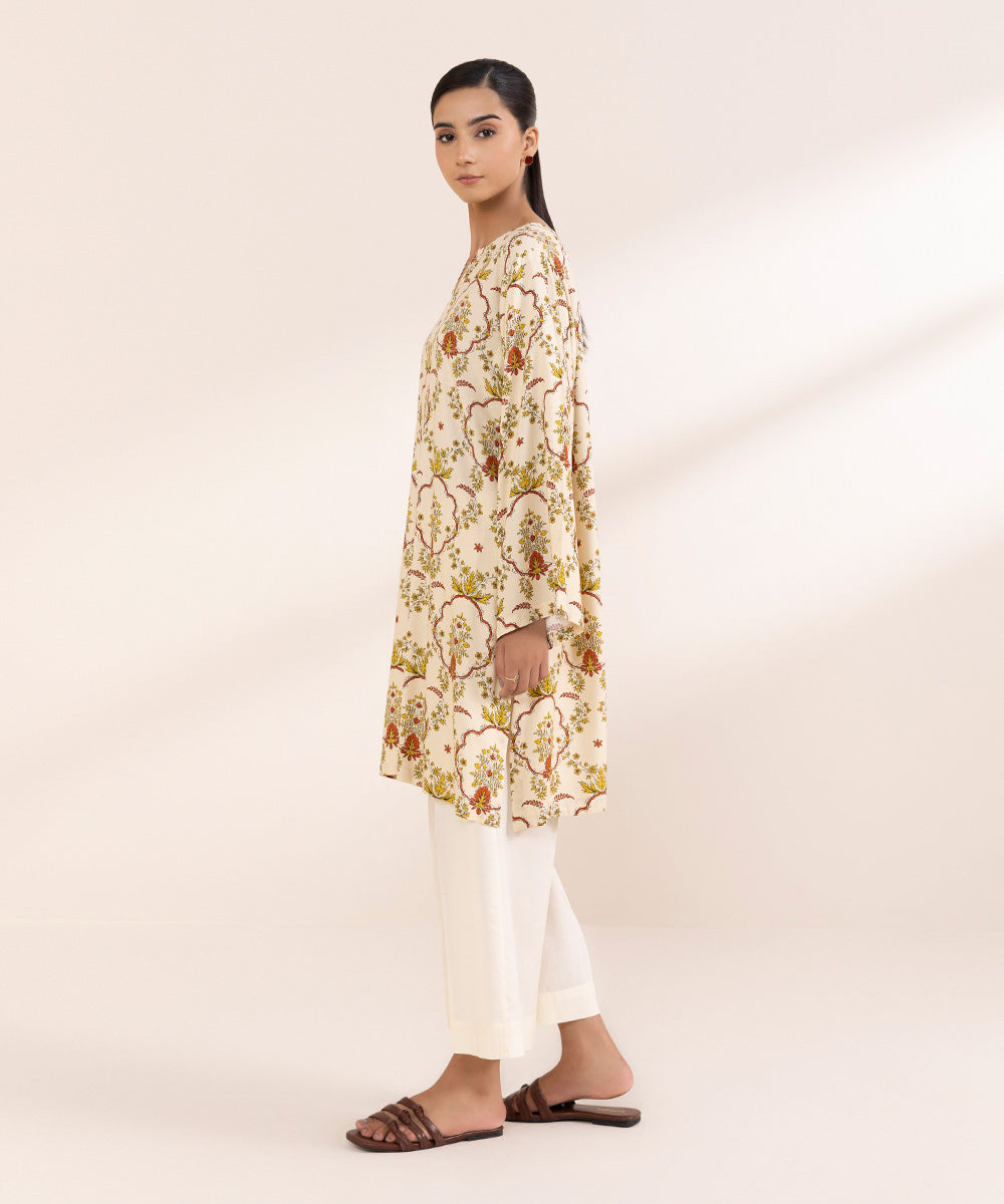 Women's Pret Arabic Lawn Printed Beige Boxy Shirt