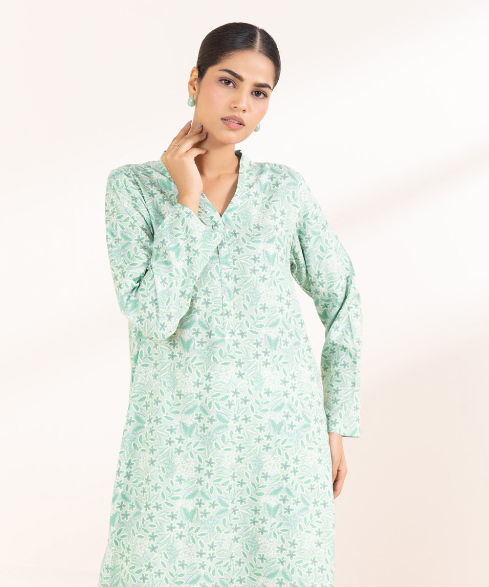 Women's Pret Arabic Lawn Printed Green Straight Shirt