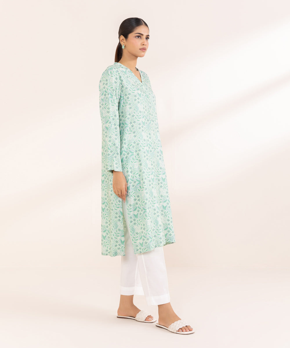 Women's Pret Arabic Lawn Printed Green Straight Shirt