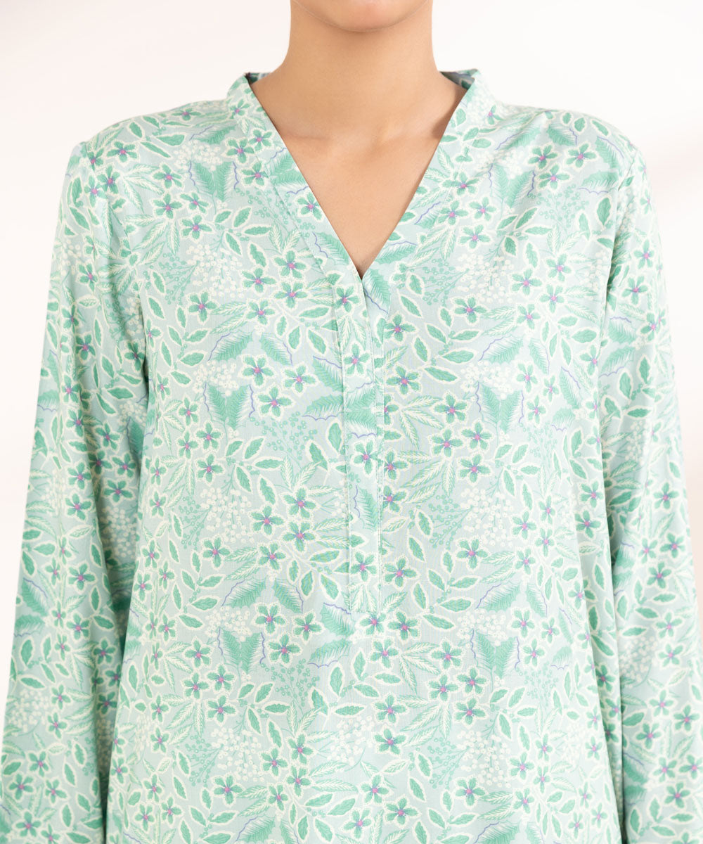 Women's Pret Arabic Lawn Printed Green Straight Shirt