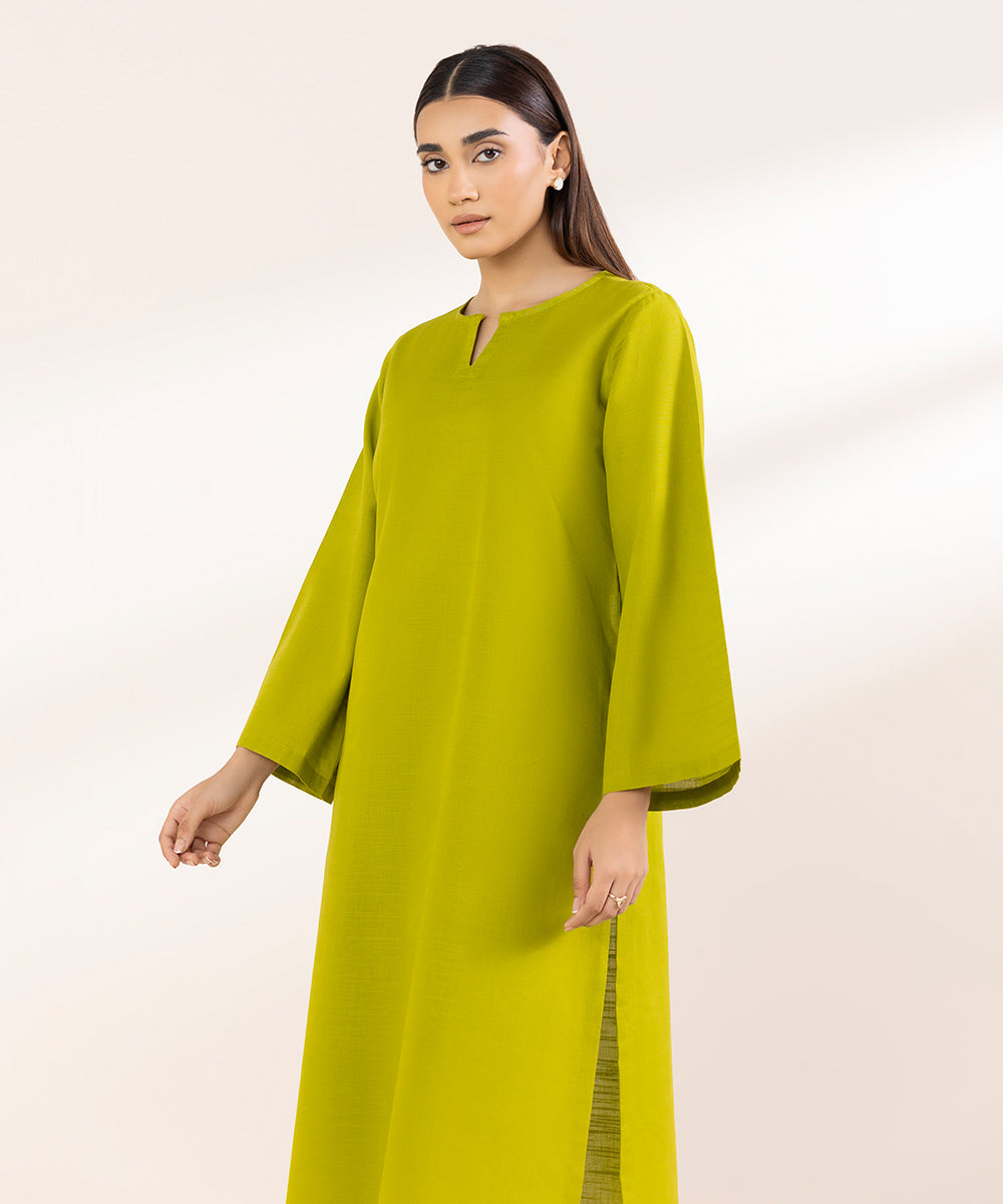 Women's Pret Khaddar Green Solid A-Line Shirt