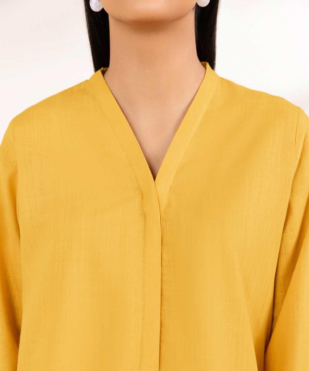 Women's Pret Khaddar Yellow Solid A-Line Shirt