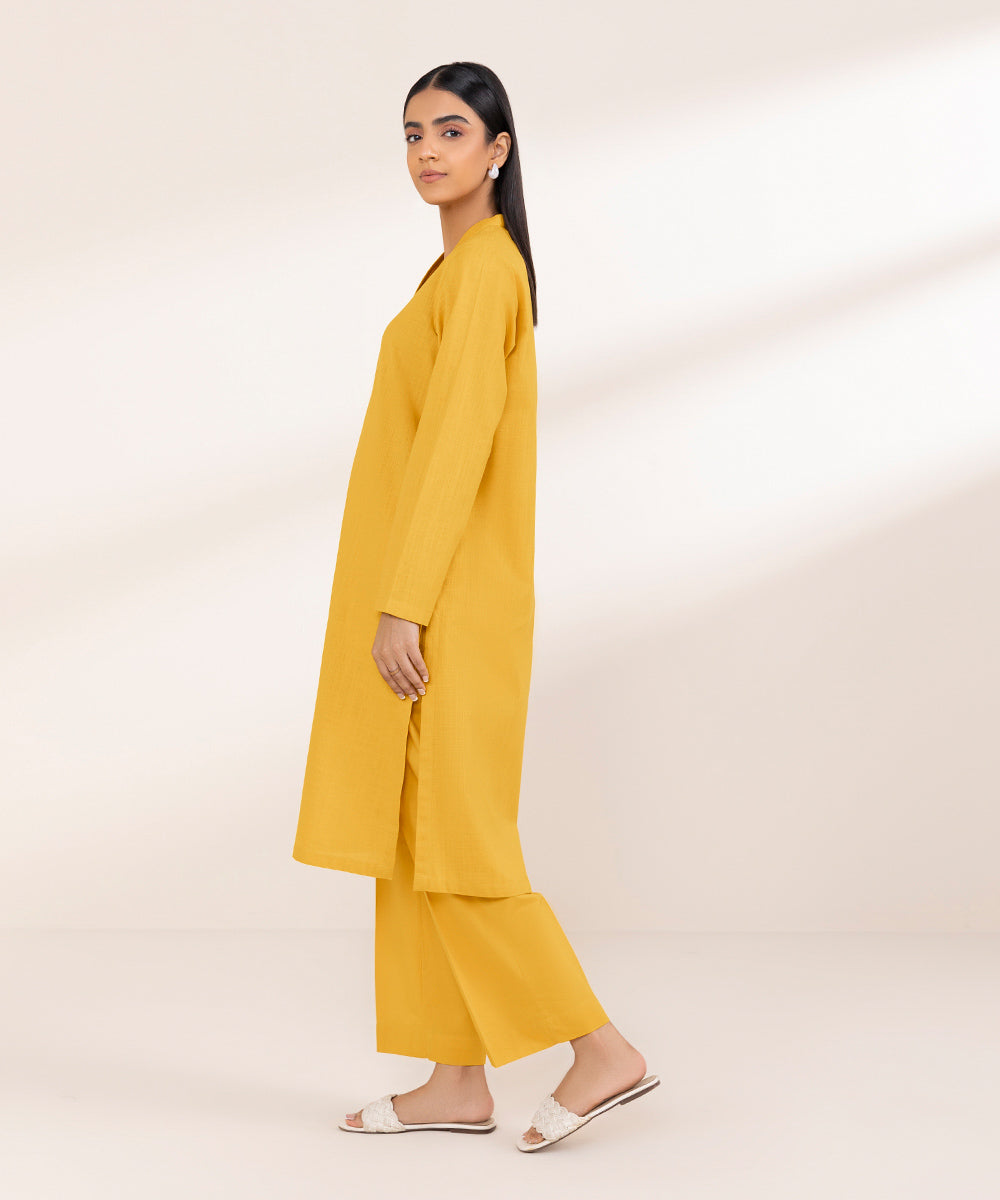 Women's Pret Khaddar Yellow Solid A-Line Shirt