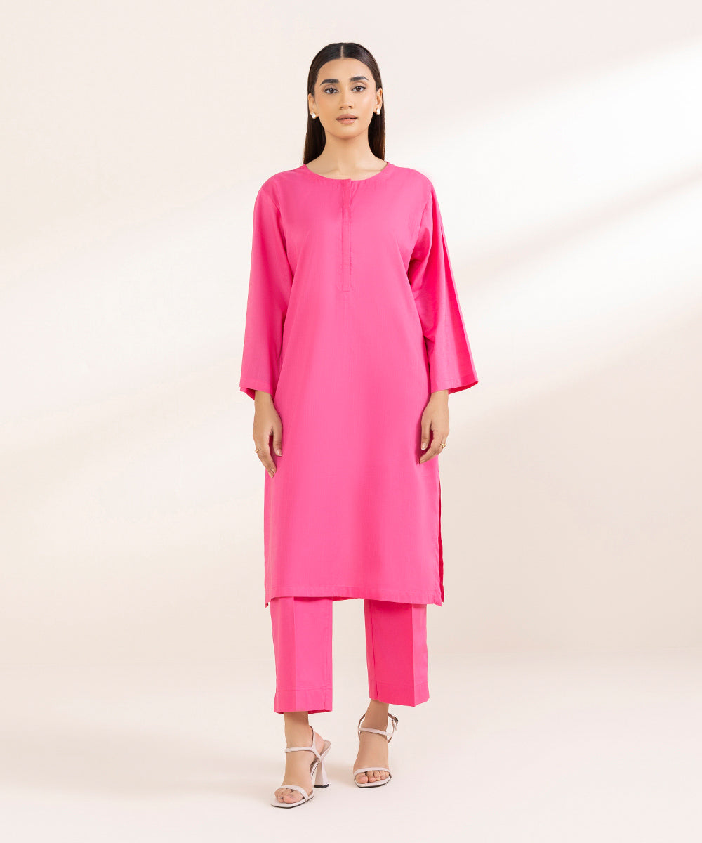 Women's Pret Khaddar Pink Solid Boxy Shirt