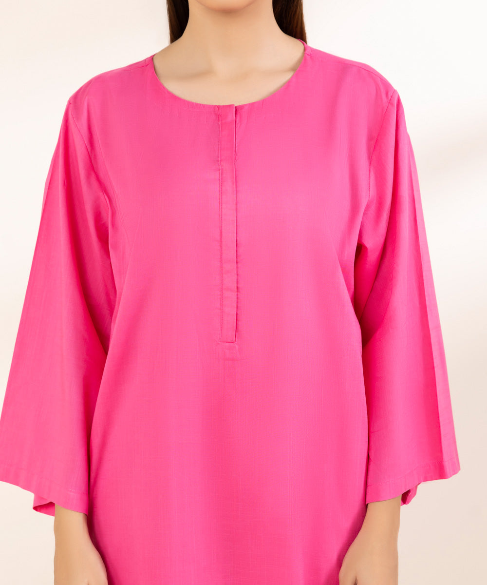 Women's Pret Khaddar Pink Solid Boxy Shirt