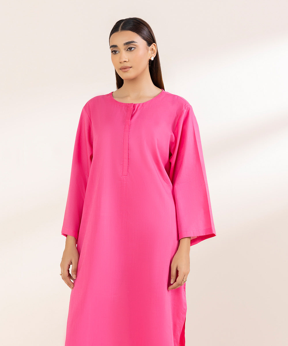 Women's Pret Khaddar Pink Solid Boxy Shirt