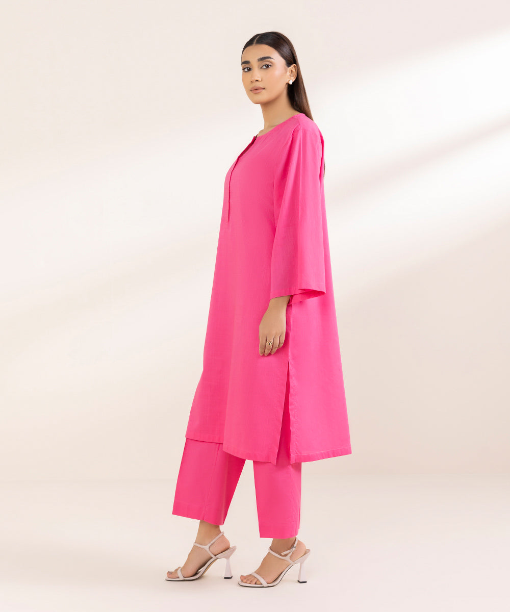 Women's Pret Khaddar Pink Solid Boxy Shirt