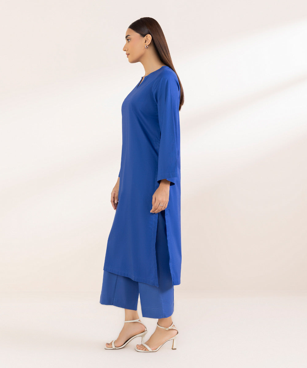 Women's Pret Khaddar Blue Solid Straight Shirt