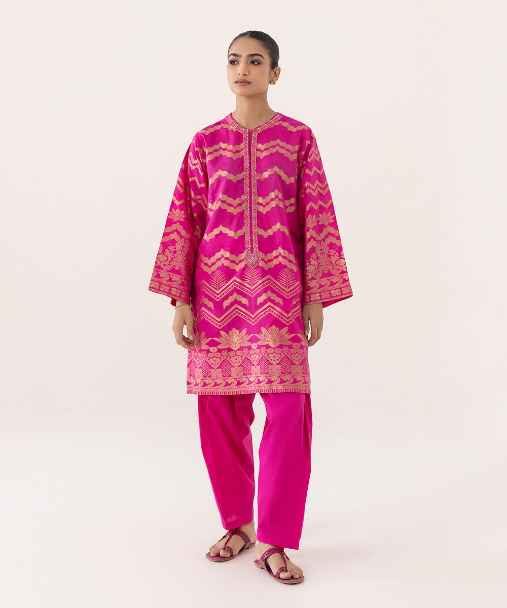 Women's Intermix Pret Jacquard Embroidered Pink 2 Piece Suit