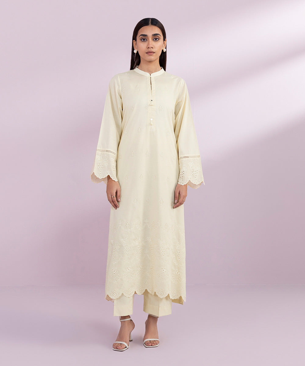 Women's Pret Lawn Embroidered Off White A-Line Shirt