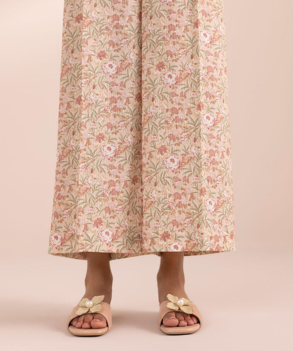 Women's Pret Seersucker Pink Printed Culottes
