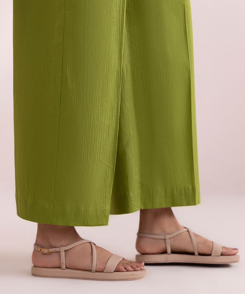 Women's Pret Seersucker Green Solid Culottes