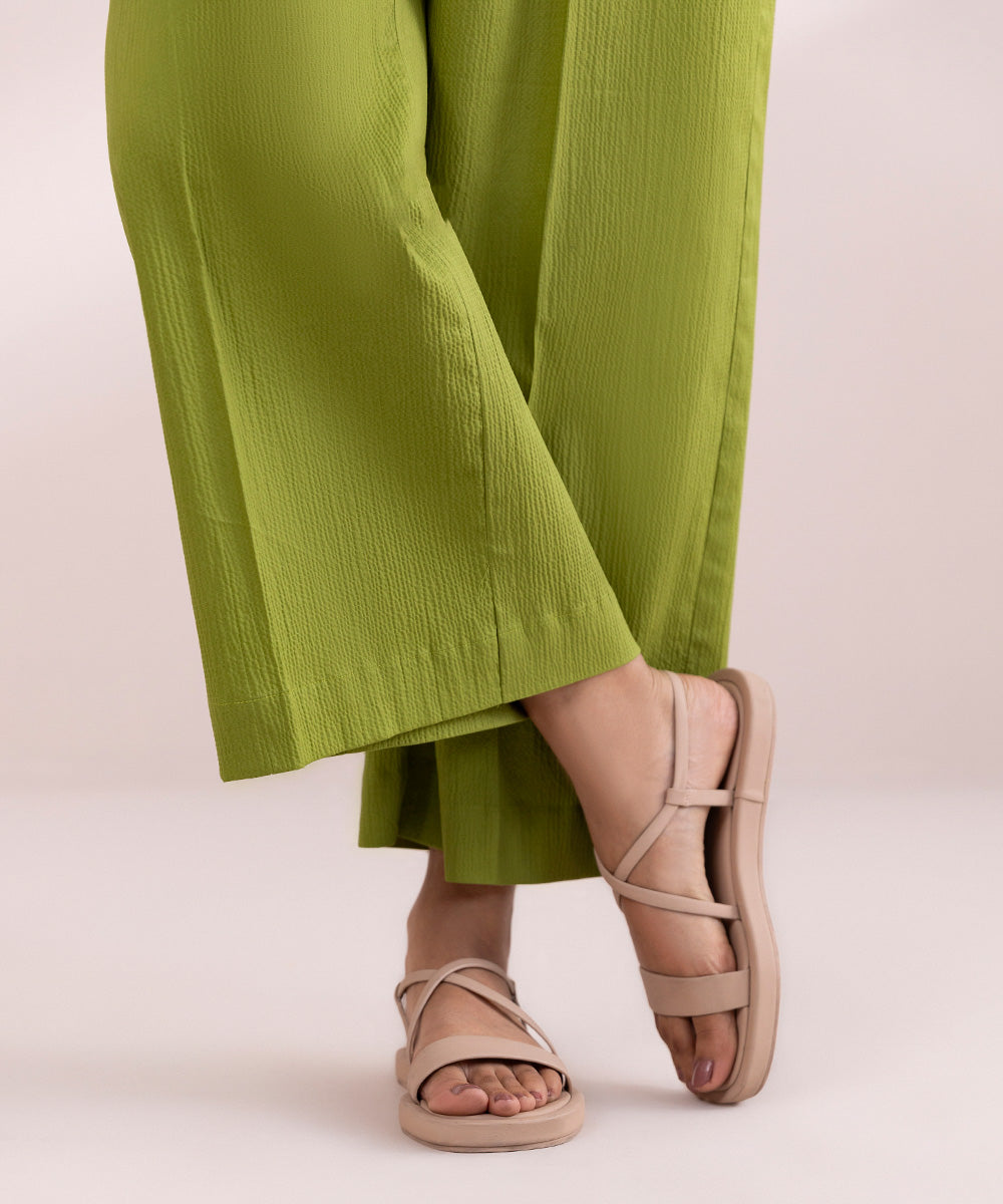 Women's Pret Seersucker Green Solid Culottes