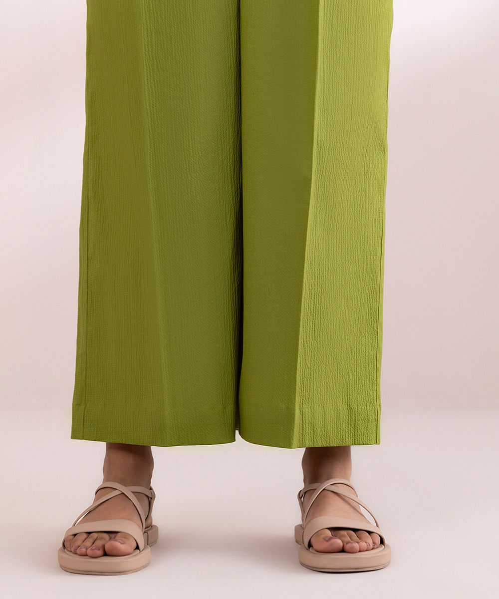 Women's Pret Seersucker Green Solid Culottes