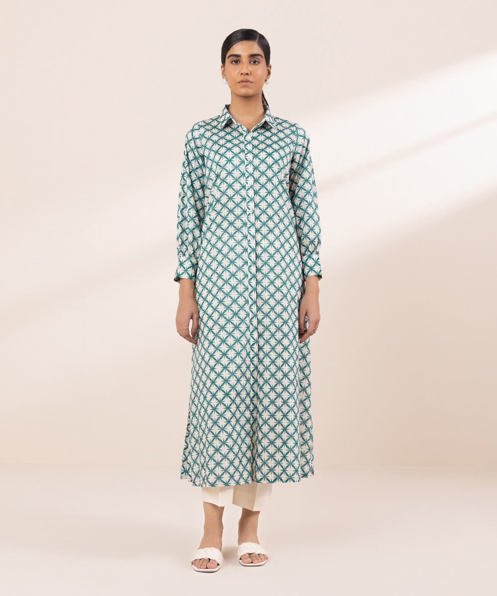 Women's Pret Lawn Printed Blue Button Down Dress