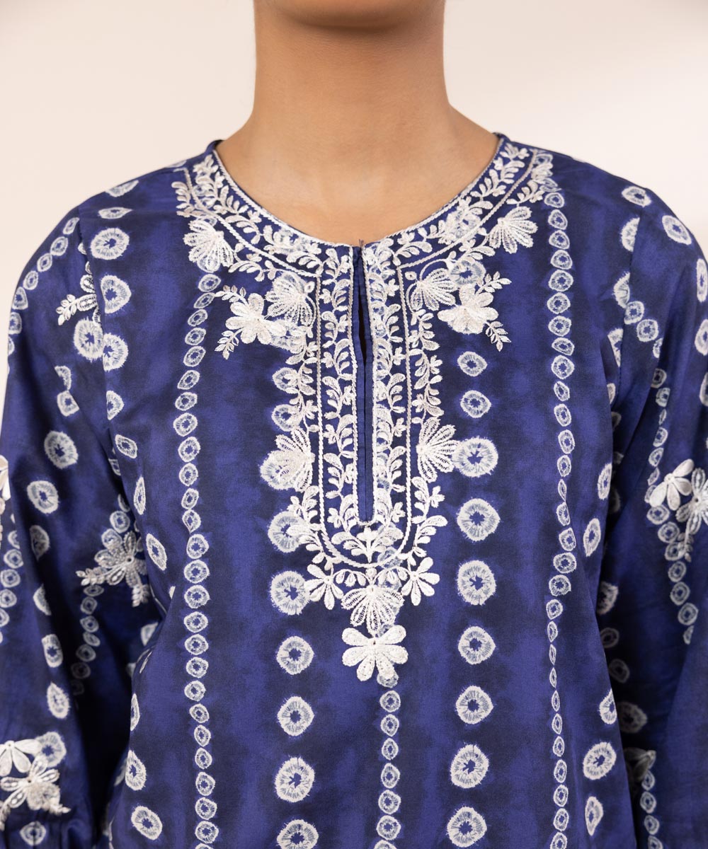 Women's Pret Lawn Embroidered Blue Straight Shirt