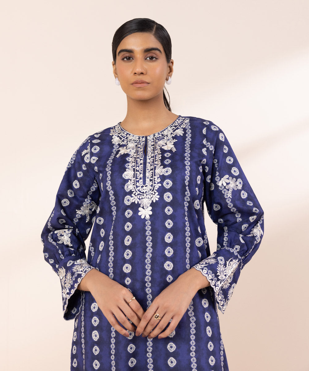 Women's Pret Lawn Embroidered Blue Straight Shirt