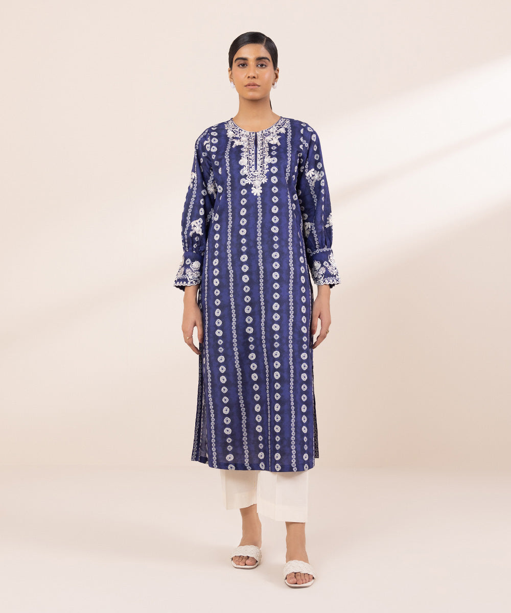 Women's Pret Lawn Embroidered Blue Straight Shirt