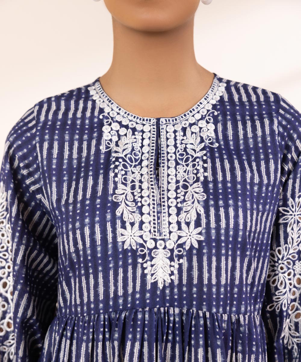 Women's Pret Lawn Embroidered Blue Tier Dress