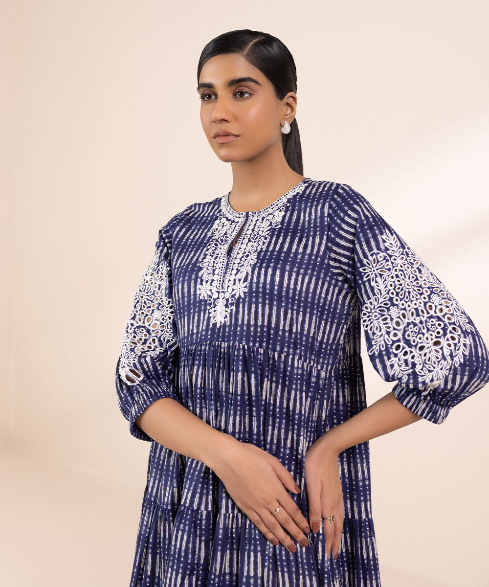 Women's Pret Lawn Embroidered Blue Tier Dress