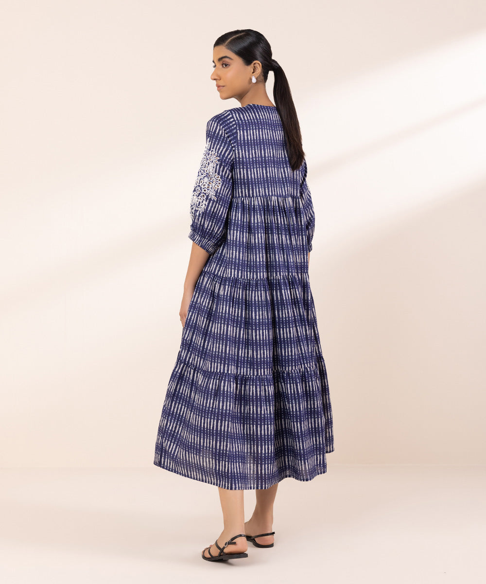 Women's Pret Lawn Embroidered Blue Tier Dress