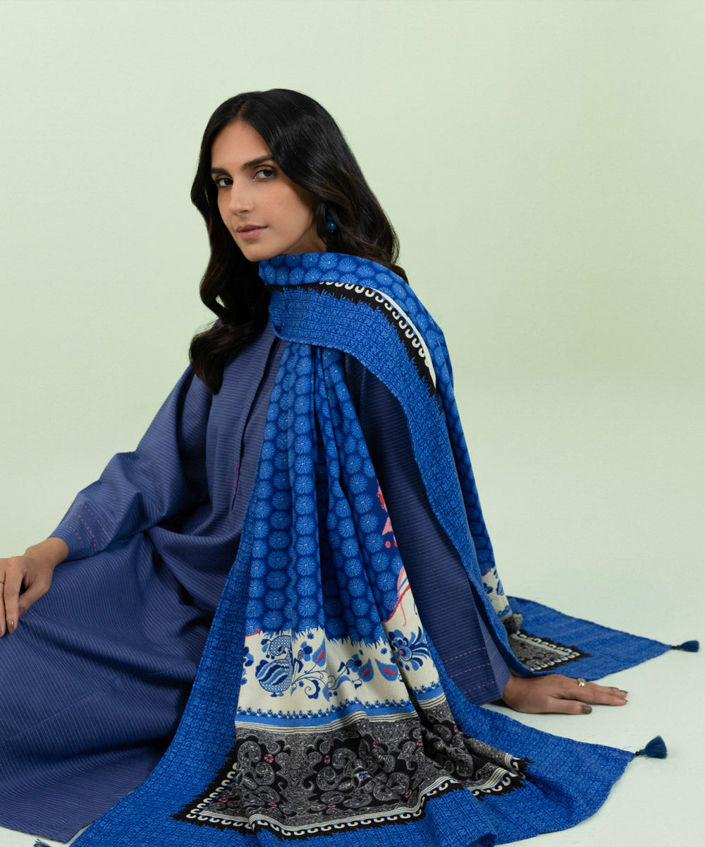 Women's Pret Zari Khaddar Solid Blue 2 Piece Suit