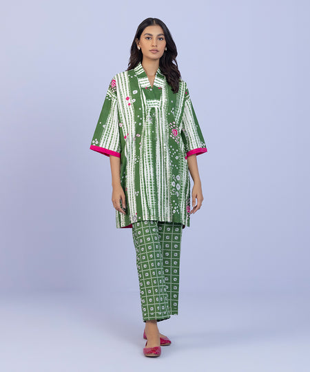 Women's Pret Khaddar Printed Green Straight Shirt