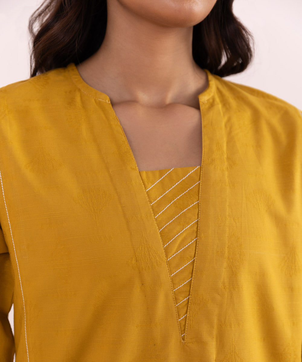 Women's Pret Self Jacquard Solid Yellow 3 Piece Suit