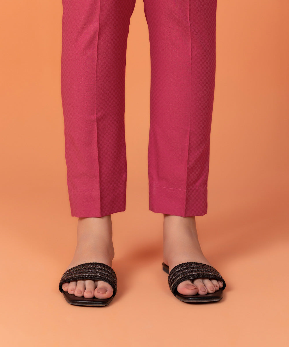 Women's Intermix Pret Solid Dobby Pink Trousers