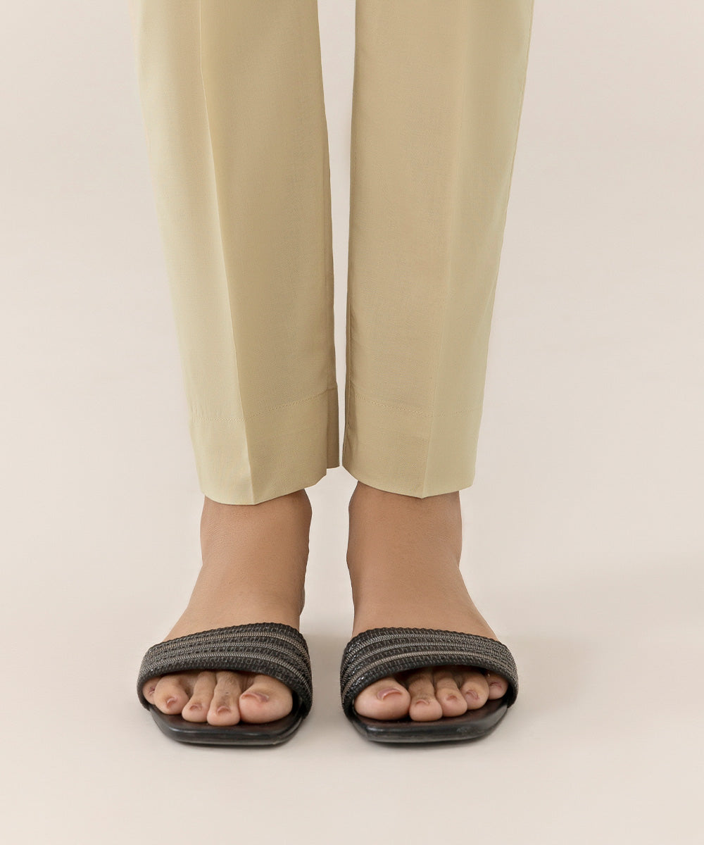 Women's Intermix Pret Cambric Plain Off White Trousers